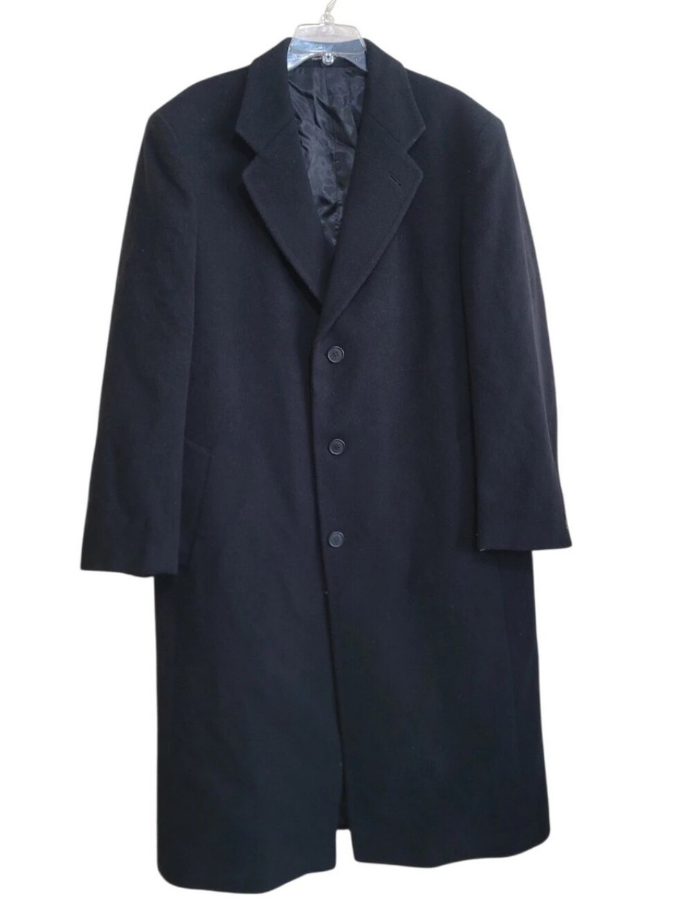 Bradley Jons Men's Black Single-Breasted Overcoat Cashreme Wool Blend Size 42 - Picture 2 of 10
